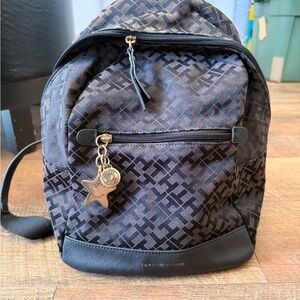 Tommy Hilfiger Black and Gold Patterned 
Mini backpack purse